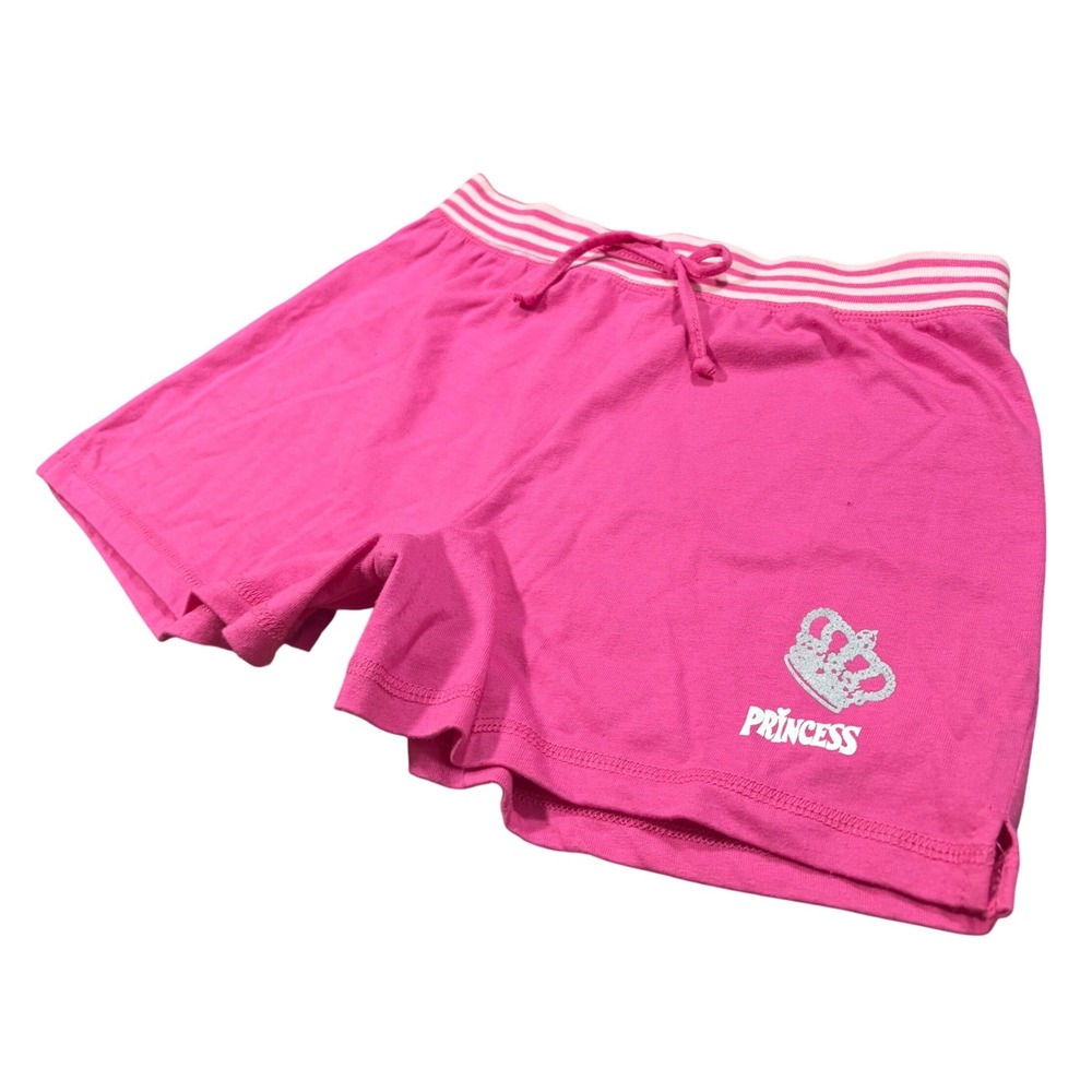 Y2K Pink Princess Crown Lounge Shorts Striped Waistband‎ Drawstring